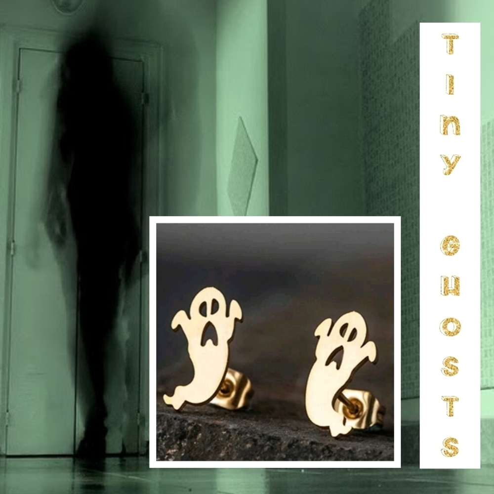 Ghost Stud Earrings Halloween - Gold